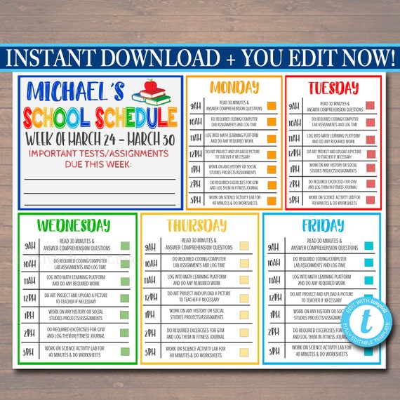 Printable Home School Schedule, Daily Weekly Subject Checklist ...