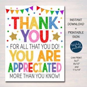 Thank You Appreciation Sign, Staff Employee Nurse Teacher Volunteer You&#39;re Appreciation More Than You Know Decor, Printable INSTANT DOWNLOAD