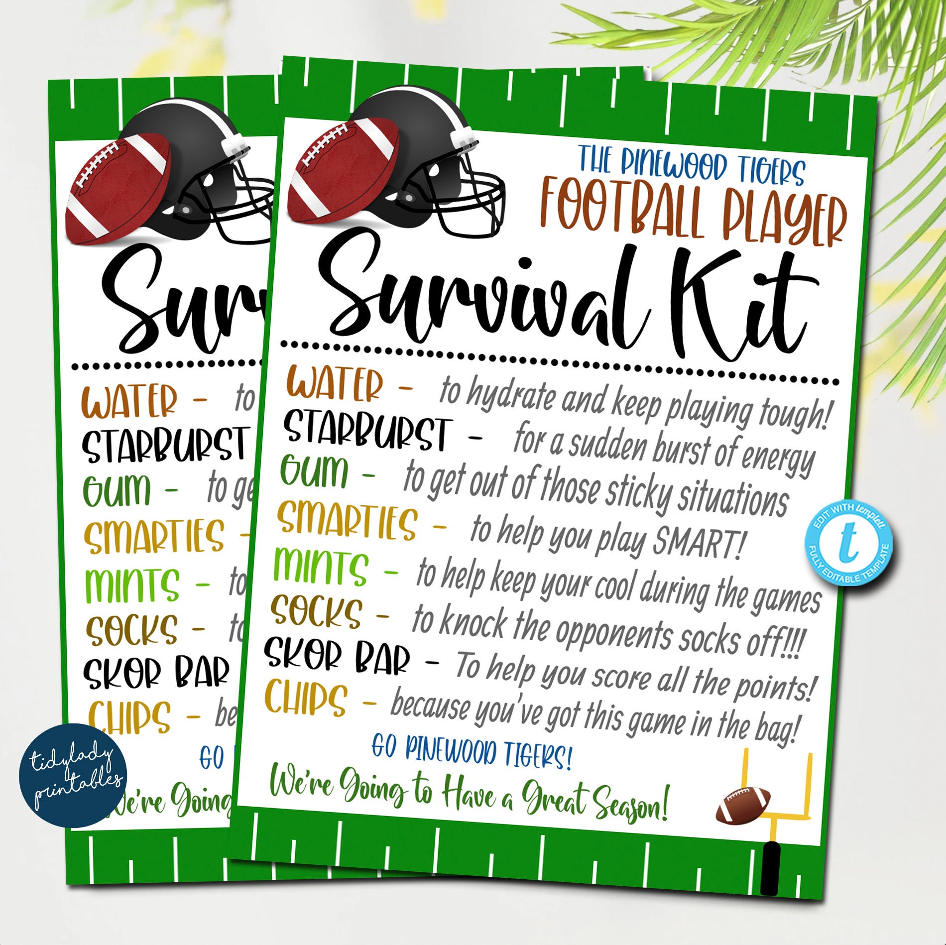 EDITABLE Football Survival Kit Printable Football Player Etsy Australia