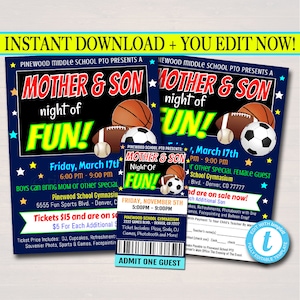 Mother Son Dance Flyer Set: Sports Night Event (EDITABLE, INSTANT DOWNLOAD)