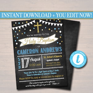 Boy Baptism Invitation: Chalkboard Style, Editable (Digital Download)