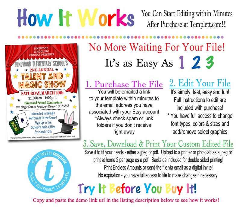 EDITABLE Talent Show Flyer Printable PTA PTO Flyer School Etsy