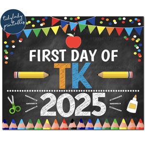 First Day of Transitional Kindergarten 2025, Printable Back to School Chalkboard Sign, Primary Colors Boy Confetti, Digital Instant Download
