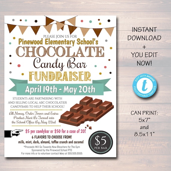 EDITABLE Chocolate Fundraiser Flyer, Printable PTA, PTO, School Church Candy Fundraiser Event, Team Sports Charity Printable Digital Invite Il_570xn