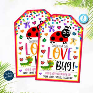 Valentine Love Bug Geschenkanhänger, Geschenketiketten Valentinstag Spielteig Lehrer Klassenzimmer Tags, Regenbogen Kinder Spielzeug, Non Candy EDITIERBARE VORLAGE