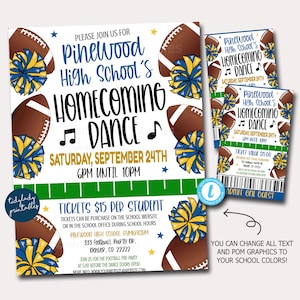 Bearbeitbare Heimkehr-Tanzeinladung, druckbare Karte, Schulgeist-Nachtparty, Heimkehr-Fußballspiel-Flyer, High-School-Tanz, Vorlage