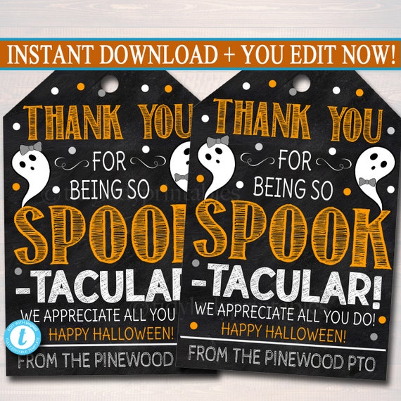 Halloween Gift Tags, Fall Appreciation Favor Tags, Thanks for Being Spooktacular! Teacher Staff Employee School Pto, DIY Editable Template Il_570xn