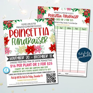 Poinsettia Fundraiser Flyer and Order Form, Christmas Charity Nonprofit ...