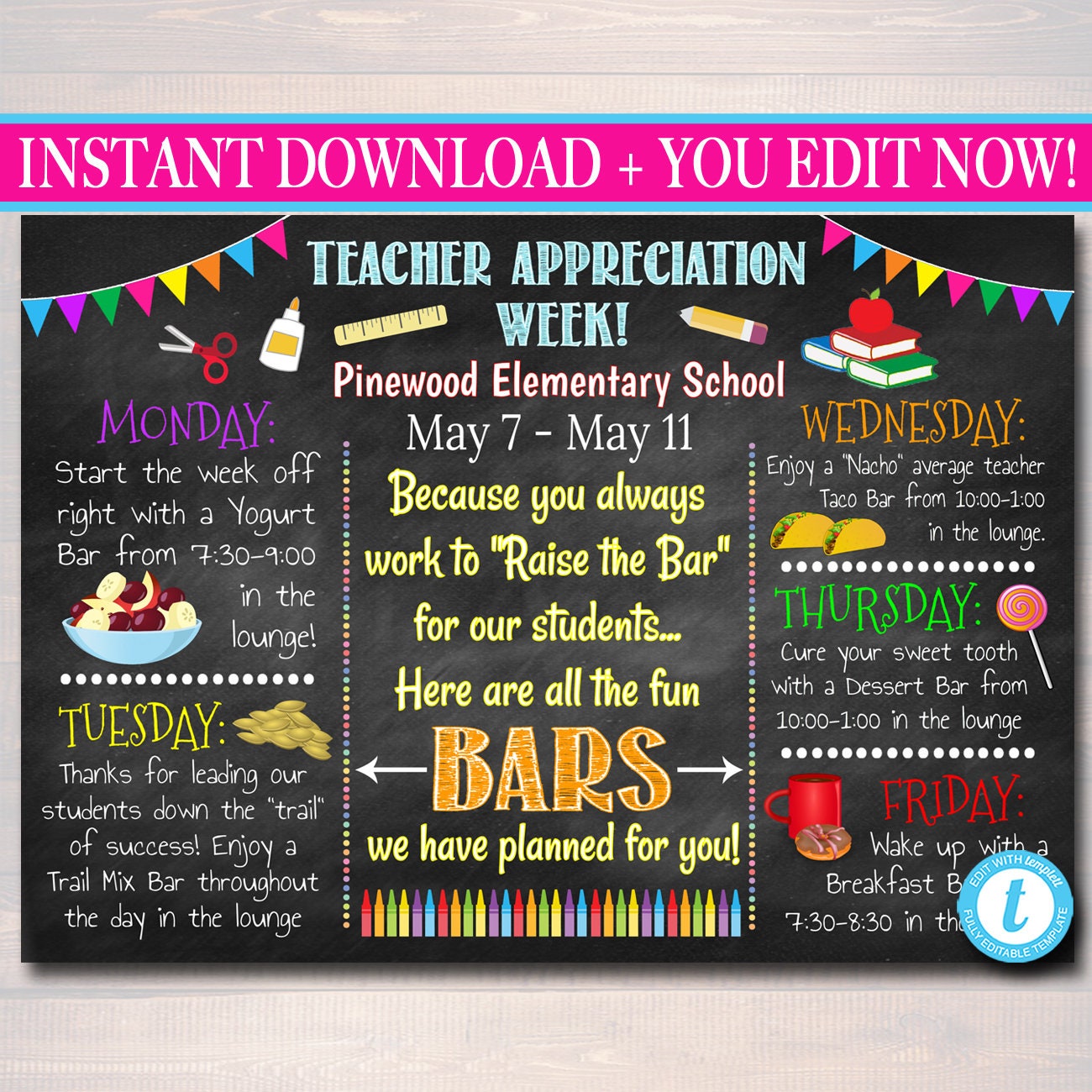 EDITABLE Teacher Appreciation Week Itinerary Poster Digital Etsy