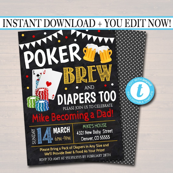 Editable Poker and Beer Baby Shower Invitation Chalkboard Printable Baby Sprinkle Card Games Couples Shower Party Invite INSTANT DOWNLOAD Il_570xn