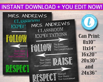 Editable Classroom Rules Poster: Chalkboard Style (Digital Download)