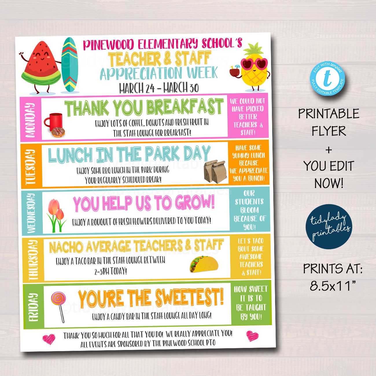 Teacher Appreciation Week Flyer, Staff Invitation Printable Appreciation Schedule of Events, Tropical Beach Fruit, DIY EDITABLE TEMPLATE - Etsy teacher-appreciation-week-flyer-staff-invitation-printable-appreciation-schedule-of-events-tropical-beach-fruit-diy-editable-template-etsy