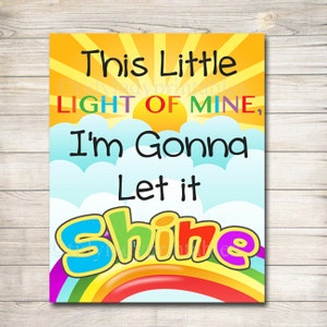 This Little Light of Mine I&#39;m Gonna Let it Shine, Children&#39;s Bible Song, Printable Nursery Wall Art, Sunday School Poster, INSTANT DOWNLOAD
