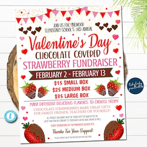Valentine&#39;s Day Chocolate Covered Strawberry Fundraiser Flyer, Printable Invite Community Event Church School Pto Pta, Fundraiser, TEMPLATE