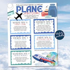 World Travel Theme Teacher and Staff Appreciation Week, Plane Awesome World Itinerary Poster, Digital File, Nurse Cna Schedule Events flyer
