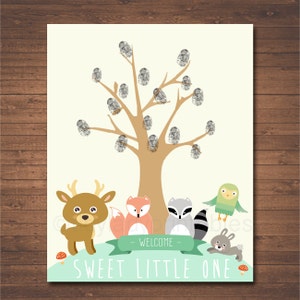Forest Animals Woodland Baby Shower Thumbprint Tree, INSTANT DOWNLOAD, Printable Baby Shower Guestbook, Forest Friends Themed Baby Shower image 3