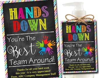 EDITABLE Soap Label Tags, Staff Volunteer Appreciation Gift, INSTANT DOWNLOAD, Printable pta soap label tags, Hands Down Best Team Around