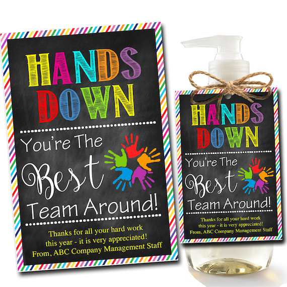 EDITABLE Soap Label Tags, Staff Volunteer Appreciation Gift, INSTANT DOWNLOAD, Printable pta soap label tags, Hands Down Best Team Around Il_570xn