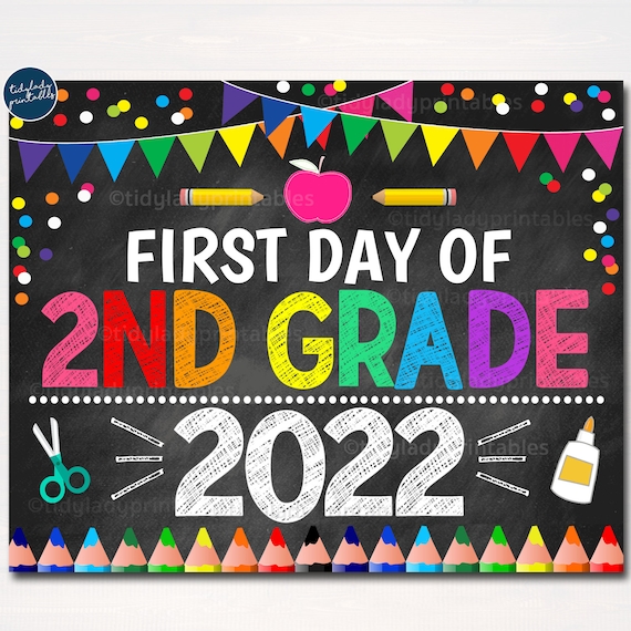 First Day of Second Grade 2022, Printable Back to School Chalkboard Sign, Rainbow Colors Girl Confetti, 2nd Grade Digital Instant Download Il_570xn
