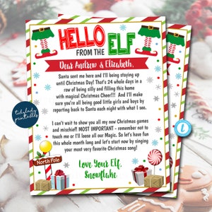 Lettera di arrivo degli elfi, Ciao dagli elfi Lettera per bambini, Natale sono tornato! Ciao dall'elfo, modello modificabile stampabile della lettera di Natale