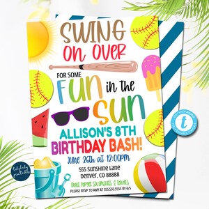 Softball Summer Birthday Party Invitation: Editable Team Celebration (Template)