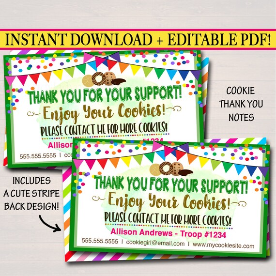 Cookie Thank You Tags Editable Cookie Booth Troop (Instant