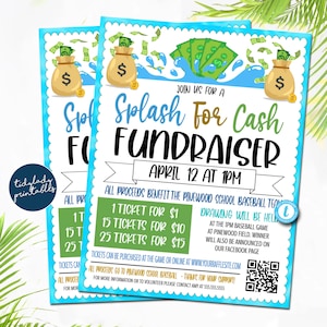 Splash for Cash Fundraiser Flyer, water fundraiser, fundraising flyer Summer Sports Fundraiser, School pto pta Church Charity, EDITABLE