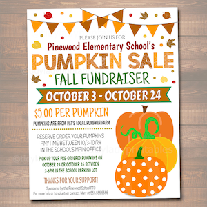 EDITABLE Fall Pumpkin Sale Fundraiser Flyer/Poster Printable Invitation, Community Halloween Event, Church School Pto Pta Fall Harvest Party