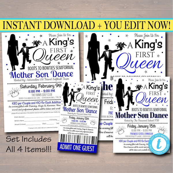 EDITABLE Mother Son Dance Set School Dance Flyer Party Invitation, A King's First Queen, Church Community Event, Pto, Pta, INSTANT DOWNLOAD