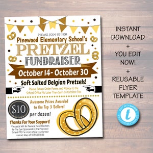 EDITABLE Pretzel Fundraiser Flyer, Printable PTA, PTO, School Church Pretzel Fundraiser Event, Team Sports Charity Printable Digital Invite