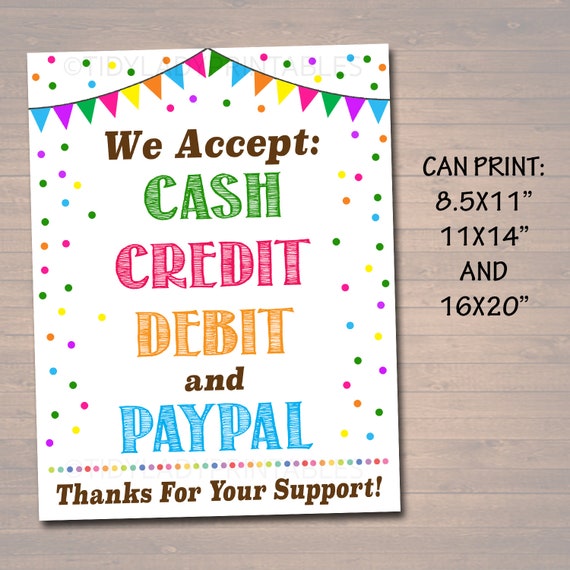 PRINTABLE Credit Card Sign, Fundraising Booth, Bake Sale, Cookie Booth ...