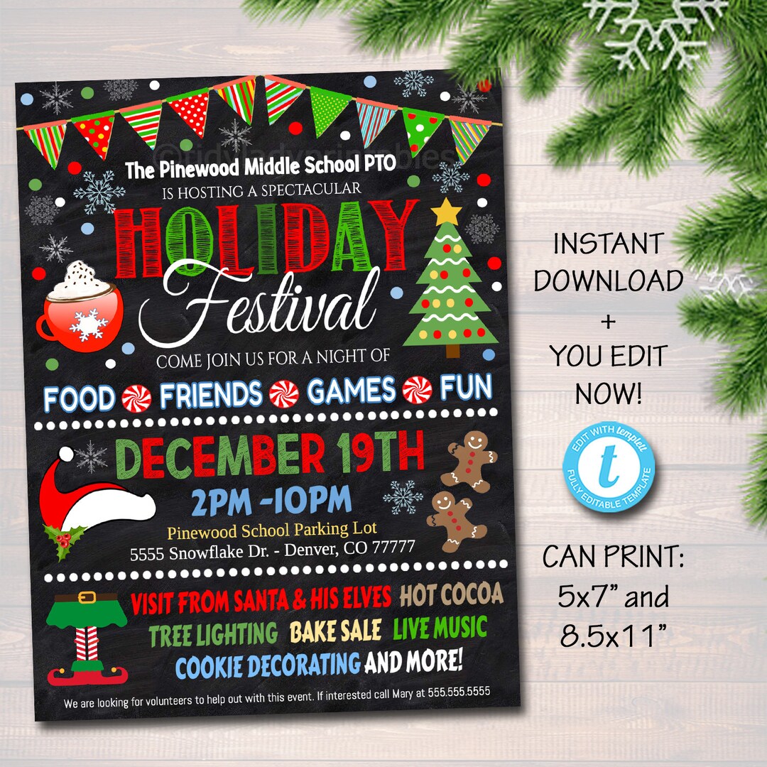 editable-holiday-festival-christmas-flyer-poster-printable-christmas-invitation-community-xmas-event-church-school-pto-pta-fundraiser-invite-etsy