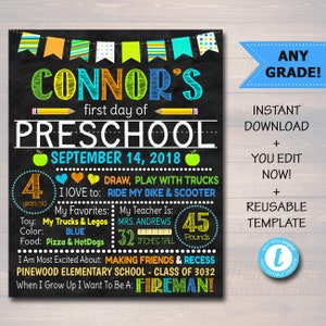 Cartello lavagna personalizzato per il primo giorno di scuola (download digitale)