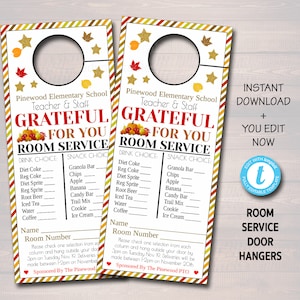 Thanksgiving Room Service Türhänger, Herbst dankbar für Sie Mitarbeiter Büroangestellte, Schule Pta Pto Wertschätzung dankbar Geschenkidee, EDITIERBAR