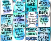 SET OF 12 Inspirational Watercolor Printable Posters, School Counselor Teacher Social Worker Classroom Blue Office Decor Kindness You Matter Il_170x135
