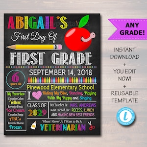 First Day Of School Sign, Back to School Chalkboard Poster, Personalized School Chalkboard Sign, Any Grade Sign 1st Day of School