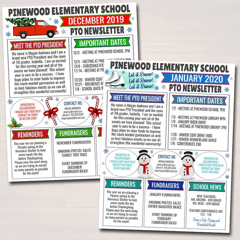 Yearly Pto Pta Newsletter Template Set, Classroom Printable Handout Flyer, Seasonal School Year Meeting Agenda Organizer, EDITABLE Template image 5