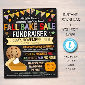 EDITABLE Fall Bake Sale Flyer, Festival Fall Harvest Flyer/Poster Printable Halloween Invitation, Fall Carnival, Church School Fundraiser