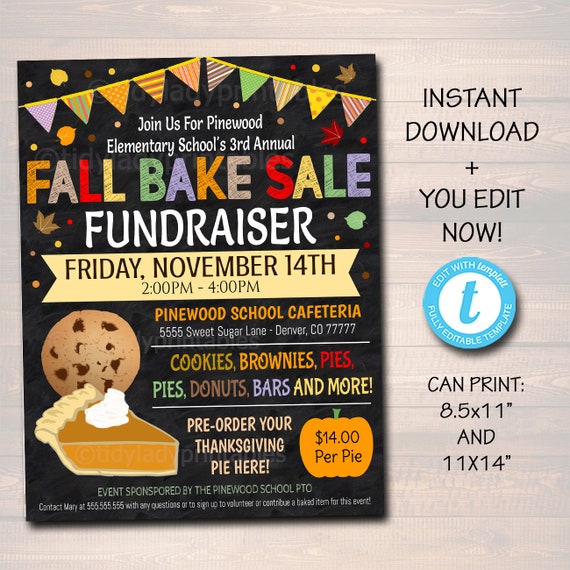 EDITABLE Fall Bake Sale Flyer, Festival Fall Harvest Flyer/Poster Printable Halloween Invitation, Fall Carnival, Church School Fundraiser Il_570xn