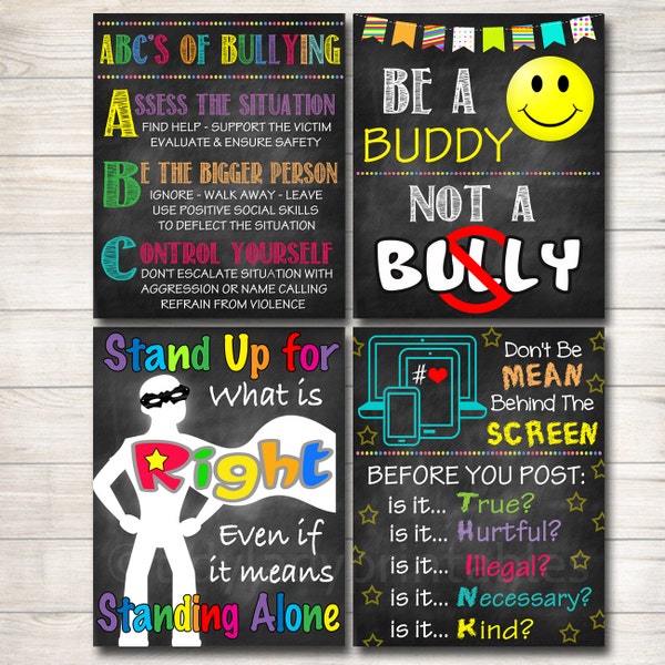 Anti Bully Poster Pack, Klas Decor, Counselor Office Decor, Educatief Klas Decor, Geen Pesten Preventie Borden School Office Art