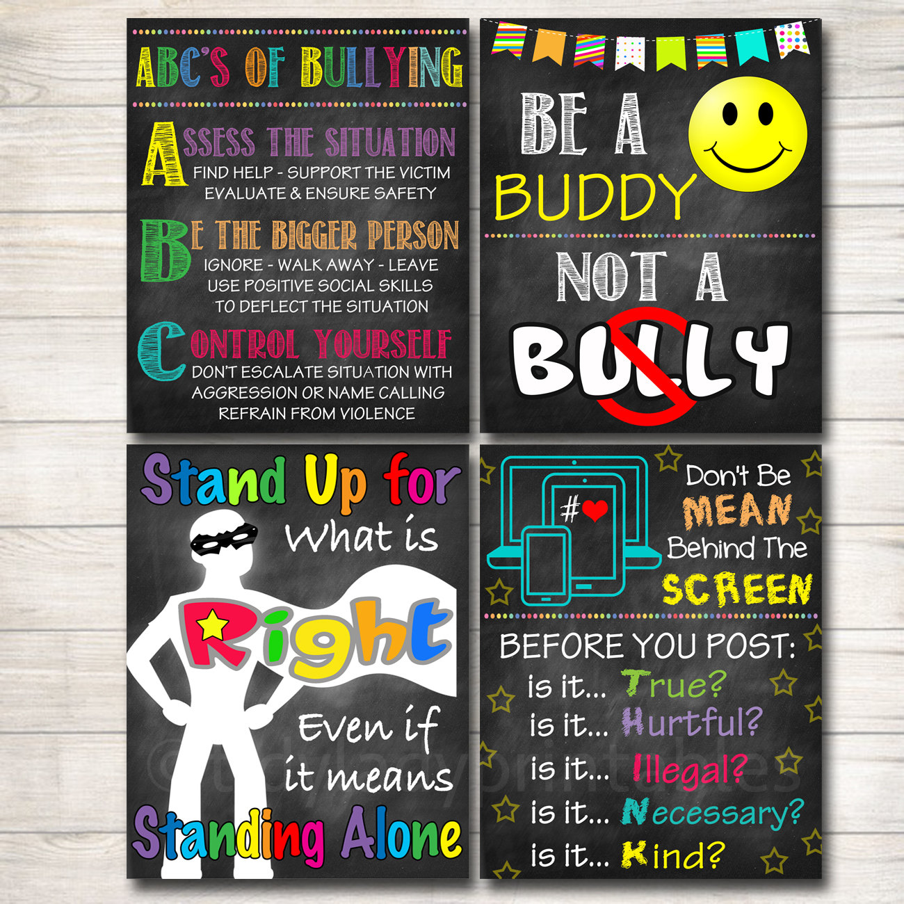 Anti Bully Poster Pack, Classroom Decor, Counselor Office Decor,  Educational Classroom Decor, No Bullying Prevention Signs School Office Art  - Etsy