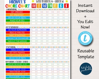 Kids Chore Chart: Daily & Weekly Checklist (Editable Template)