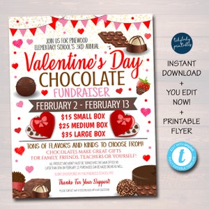 Valentine&#39;s Day Chocolate Candy Fundraiser Flyer, Printable Invite Community Event Church School Pto Pta, Fundraiser Invitation, TEMPLATE
