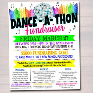 Dance-a-Thon Fundraiser Flyer: School PTA Event (EDITABLE TEMPLATE)