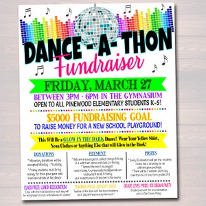 Dance-a-Thon Fundraiser Flyer, Printable School pto pta, Church Music Dance Fundraiser Event, Printable Digital Invite, EDITABLE TEMPLATE image 2