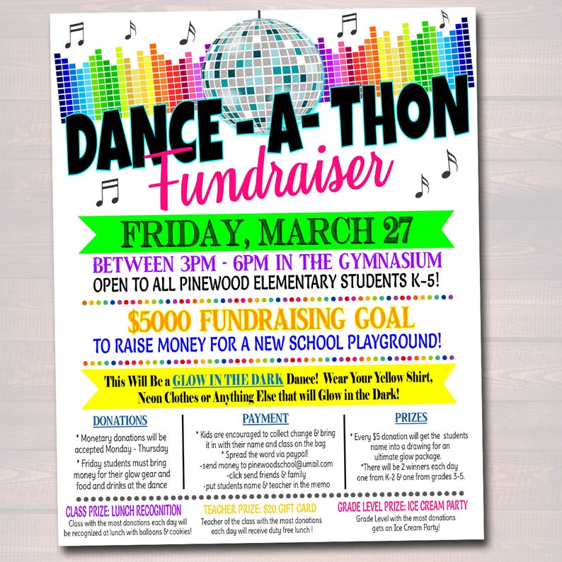 Dance-a-Thon Fundraiser Flyer, Printable School pto pta, Church Music Dance Fundraiser Event, Printable Digital Invite, EDITABLE TEMPLATE image 2