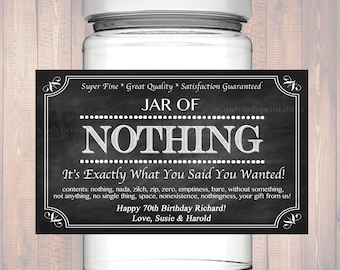 Editable Jar Of Nothing Label, Chalkboard Label Personalized Gag Gift Holiday Gift, Christmas Gift, Birthday Gift, Retirement Gift Printable