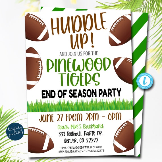 Football Invitation, End of Season Huddle Up, Editable Football team