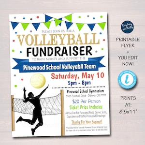 Editable Volleyball Fundraiser Flyer: School PTA Event (Digital)