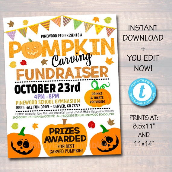 EDITABLE Pumpkin Carving Party Fundraiser Flyer/Poster Printable, Community Halloween Event Church School Pto Pta, Fall Harvest Festival Il_570xn